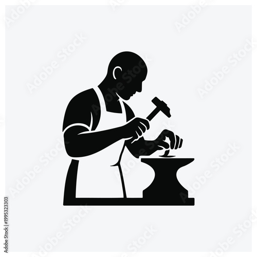 Silhouette of a stonemason or craftsman working with a hammer and stone.