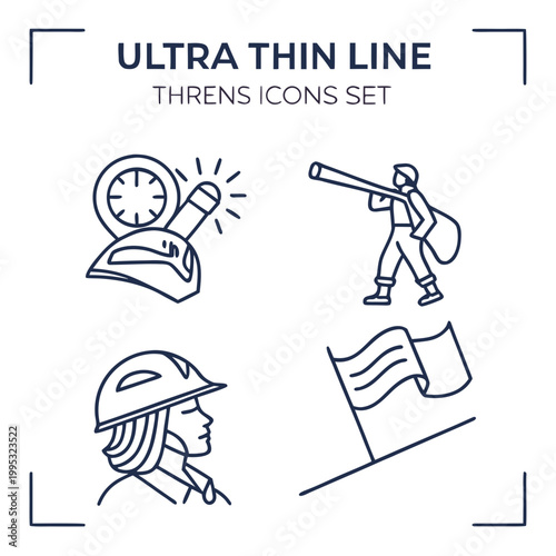 A set of ultra thin line icons depicting construction and work related symbols