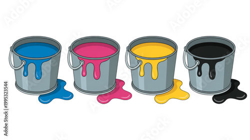 Four colorful trash cans lined up in a row Vector