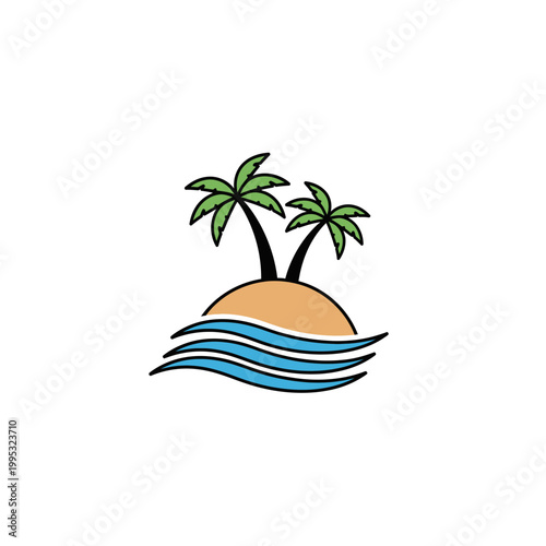 Two palm trees on small island.