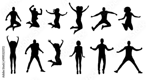 People jumping and celebrating in silhouettes