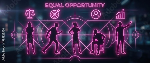 Diverse professionals united in a digital network symbolizing equal opportunity and career advancement