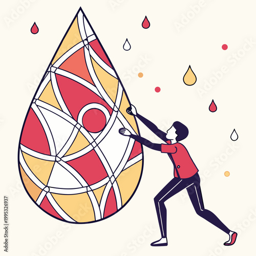 Abstract blood drop with human figure and cells.