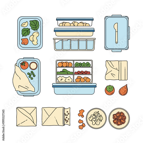 Lunch Boxes with assorted food assortment for meal prepping