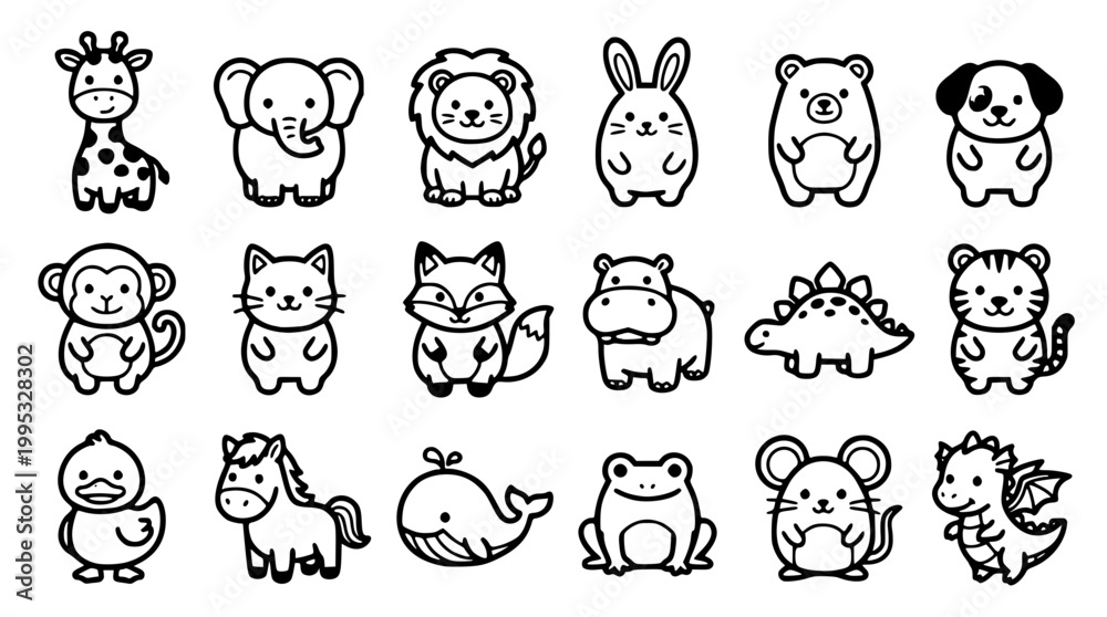 Obraz premium Collection of cute animal vector icons for creative design projects