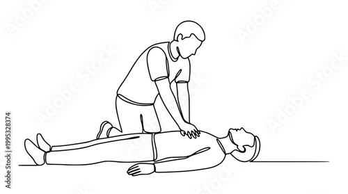 Professional performing cardiopulmonary resuscitation on a person in continuous line