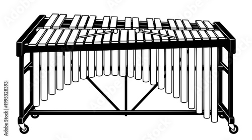 Black and white vector illustration of a musical vibraphone instrument