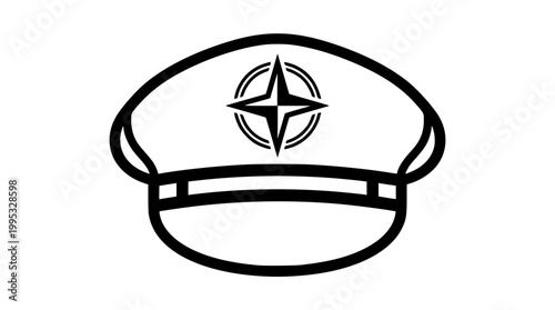 Simple black and white vector illustration of military cap