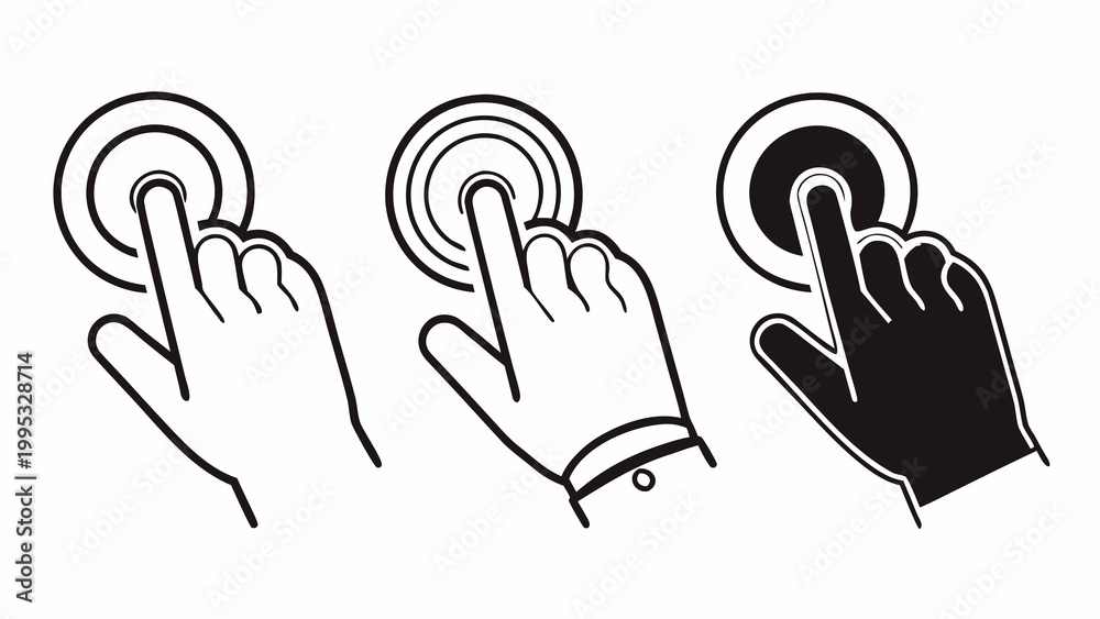 Obraz premium Hands interact with digital touch buttons to demonstrate user interface navigation and control.