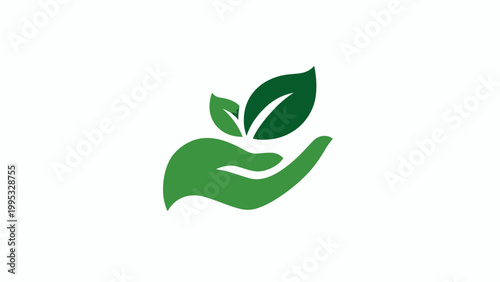 Green hand holding plant, symbol of growth, care, and environmental protection, representing sustainability and natural resources