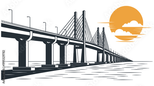 Tableau sur toile Minimal vector of Tampa Bay bridge at sunset flat elegant tone for coastal poste