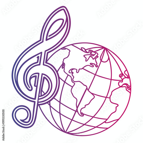 Treble clef symbol with stylized globe outline.