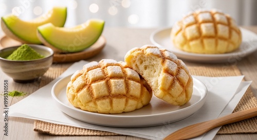 Japanese melon pan with crisp crosshatch crust
