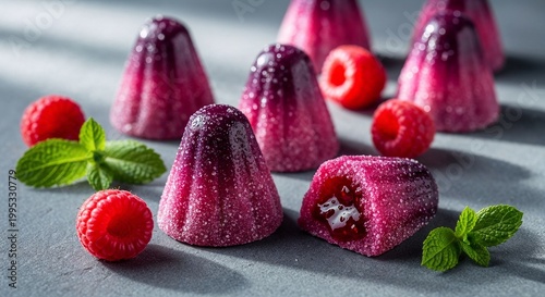 Belgian cuberdon raspberry cone candies with glossy gradient