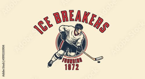 Vintage hockey team logo with skater.