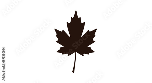 Single Dark Brown Maple Leaf Silhouette.