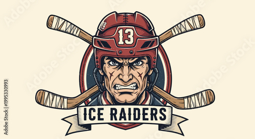 Ice raiders hockey team logo design.