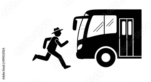 Man Running Towards Bus Silhouette Illustration.