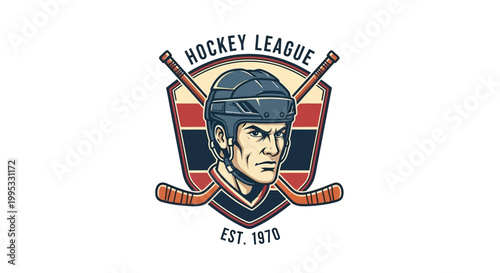 Hockey league logo with player head.