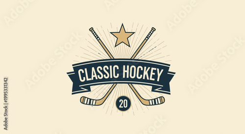 Vintage hockey logo with crossed sticks.