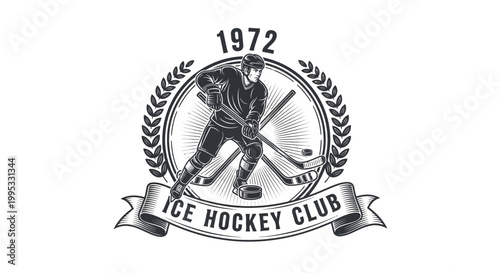 Vintage Ice Hockey Club Logo Design.