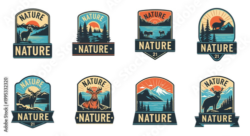 Collection of nature themed labels and badges.
