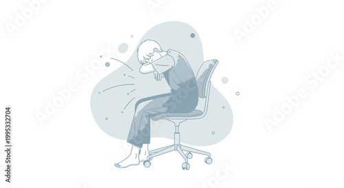 Tired office worker, stressed employee, frustrated businessperson, exhausted sitting on chair