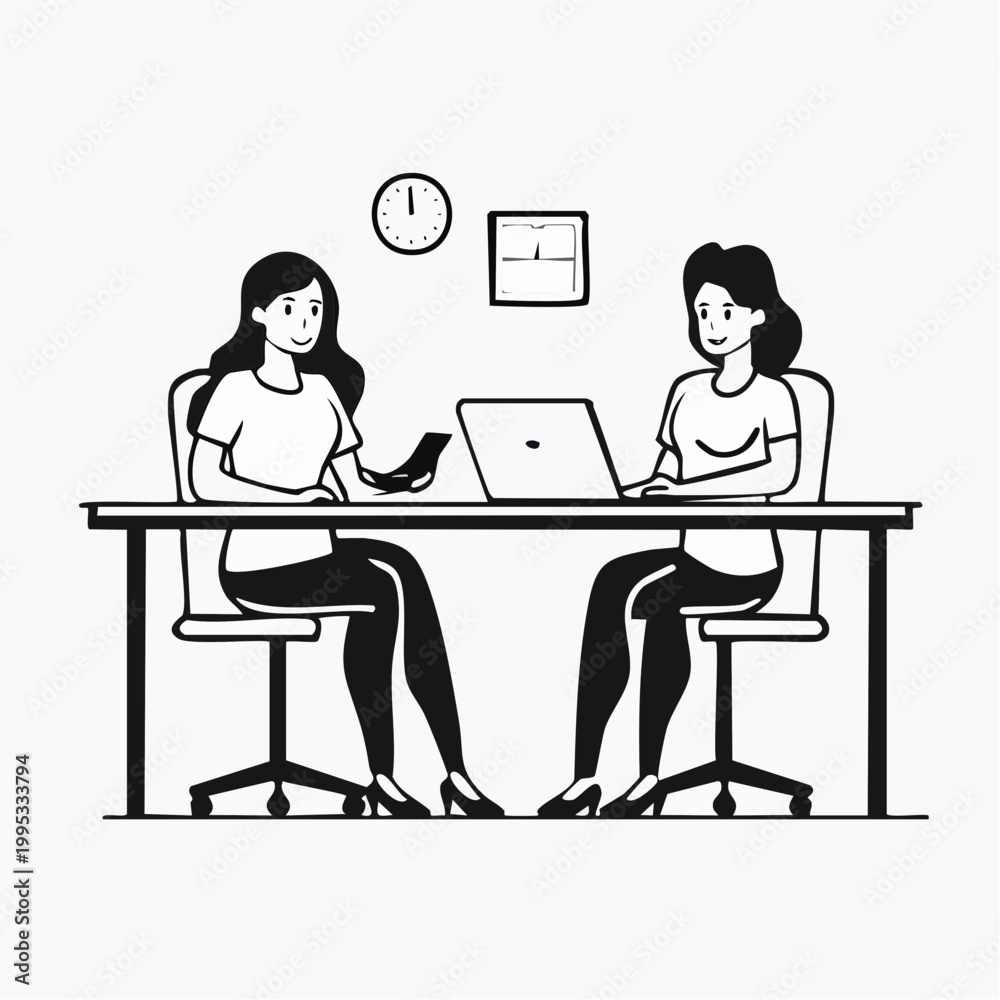 Fototapeta premium Office Work Scene Illustration – Productivity and Team Collaboration Concept