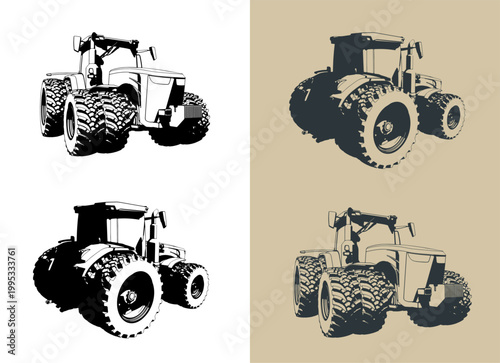 Agricultural tractor stylized illustrations