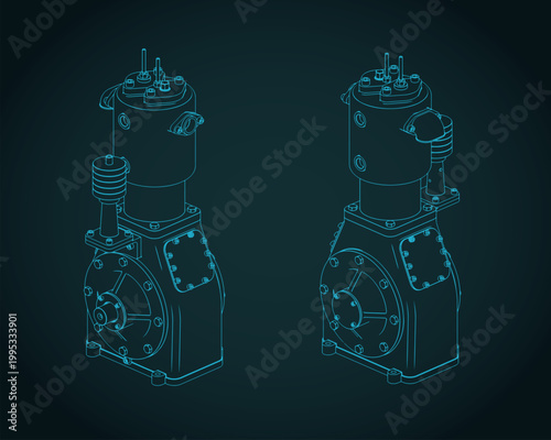 Industrial air compressor isometric blueprints