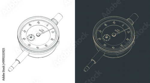Precision diameter gauge technical isometric drawings