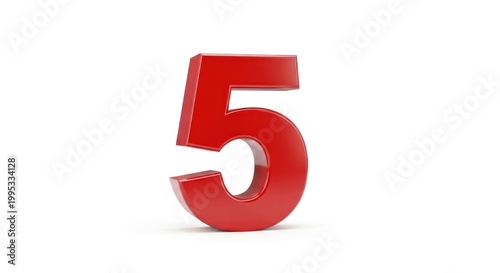A large, red, 3D-rendered number five standing alone on a white background