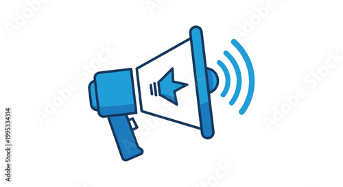 Cuadro en lienzo Blue Megaphone Icon with Sound Waves - Announcement, Alert, News, Promotion