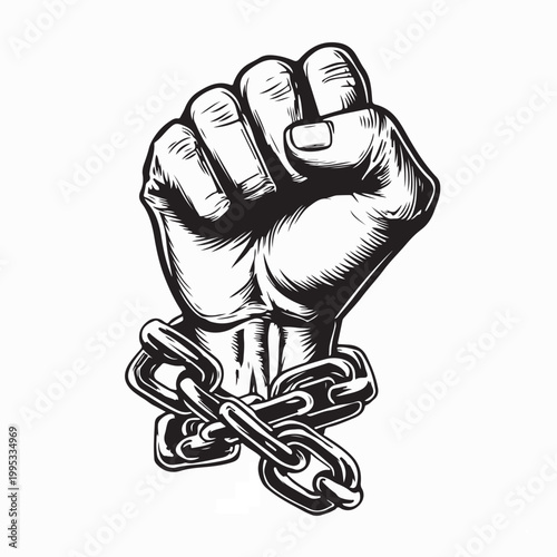 Cuadro en lienzo Freedom Concept Hand Breaking Chains Vector Illustration