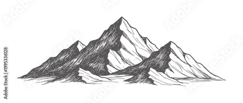 Hand drawn of jagged mountain peaks with dramatic shading