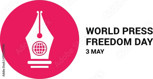 World Press Freedom Day concept with fountain pen icon and globe symbol