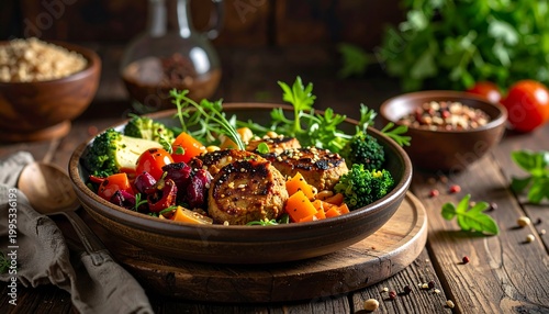 Delicious Vegetable Stir Fry in Ceramic Bowl.