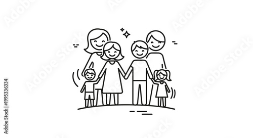 A delightful outline illustration of a happy family embracing togetherness and unity in a warm