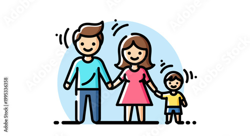 A delightful modern vector illustration capturing a happy family of three holding hands warmly