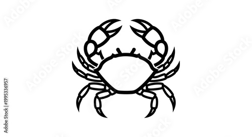 black and white line art crab illustration isolated on white background