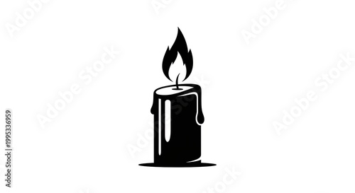 lit black candle with dripping wax on white background minimalist concept
