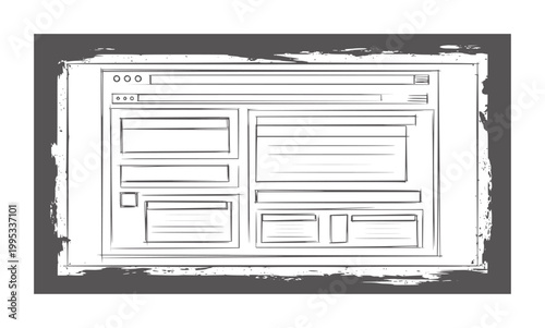 Hand drawn website wireframe layout with grunge border