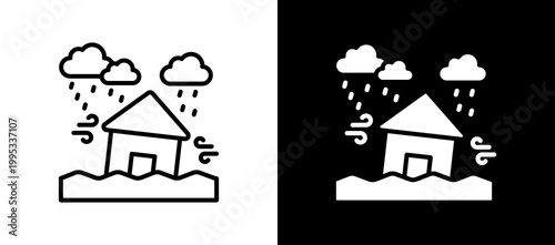 Flood Disaster Icon Set In Black And White Filled Style Collection