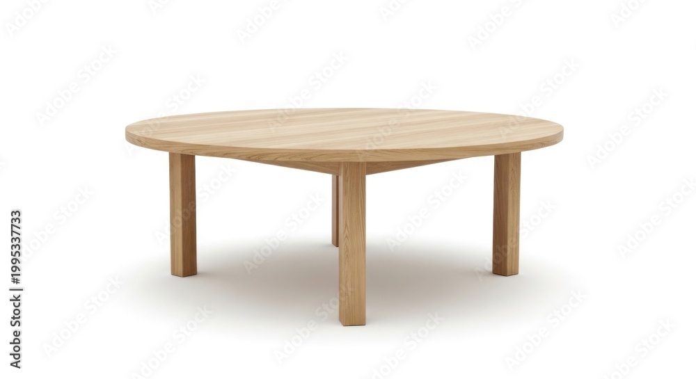 Fototapeta premium A rounded hexagonal wooden table with four tapered legs on a white background