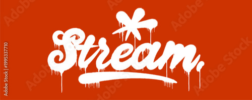 Fluid urban graffiti hand style tag featuring the word Stream. Street art lettering with a star accent representing flowing water, creeks, and river nature landscapes.