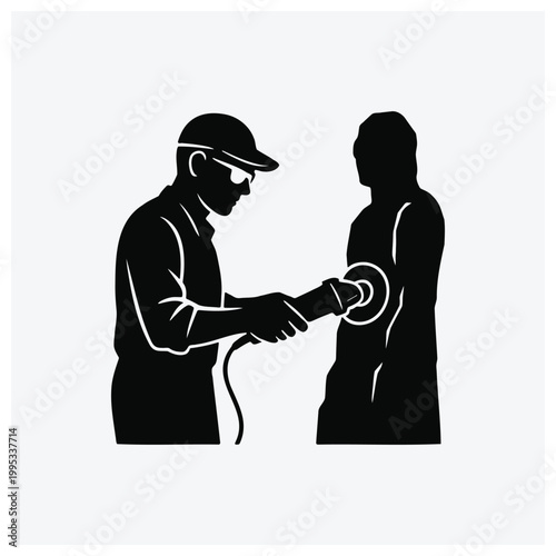 Man applying electric shock treatment to a person silhouette