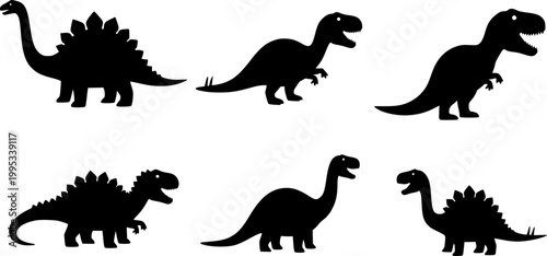 set of vector dinosaur silhouette icons
