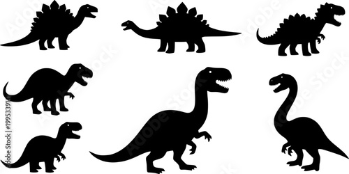 set of vector dinosaur silhouette icons

