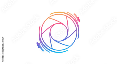 Dynamic Colorful Camera Aperture Icon with Gradient Hues Representing Photography and Media Visuals