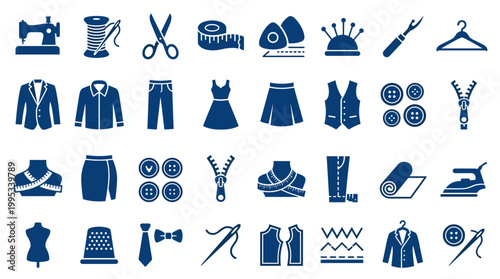 Quadro su tela Collection of sewing and tailoring icons representing fashion design, garment cr